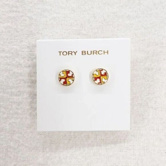 New Tory Burch Red, White gold stud Earrings - Picture 1 of 6